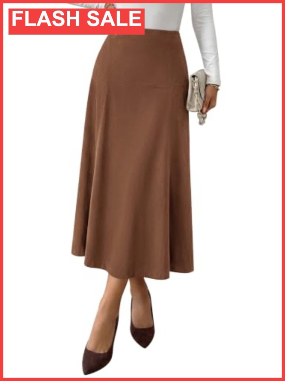 Faux Suede High Waist A-Line Midi Skirt Wear to Work